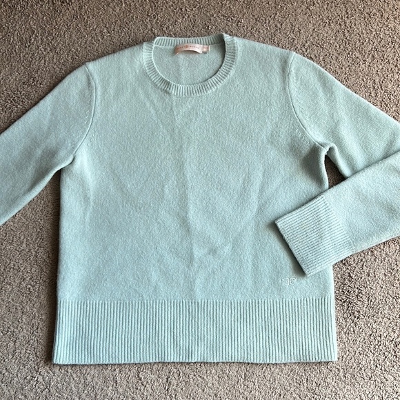 Tory Burch Merino Wool Light Baby Blue Crewneck Sweater - Picture 2 of 9